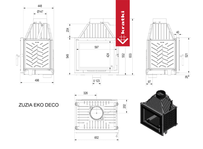 Kratki Kamineinsatz Gusseisen KRATKI ZUZIA ECO DECO 12 kW Ø 150
