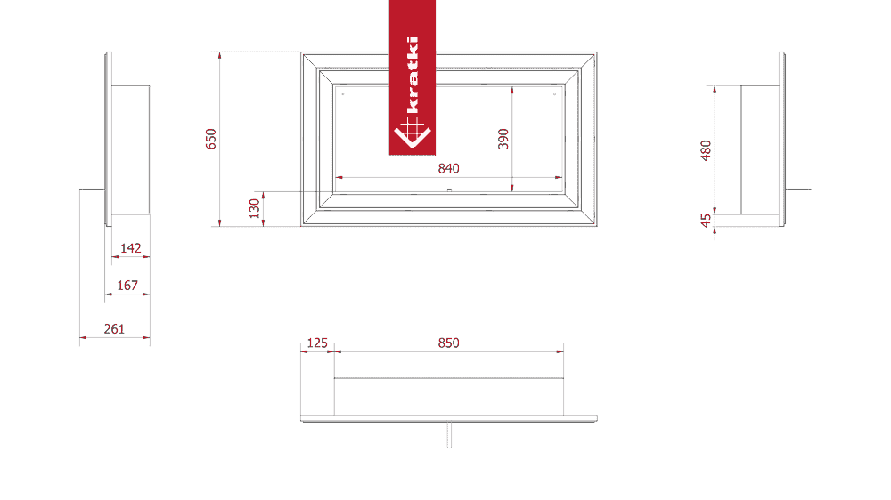 Kratki Wandkamin Bioethanol JULIET 1800 TÜV mit Verglasung