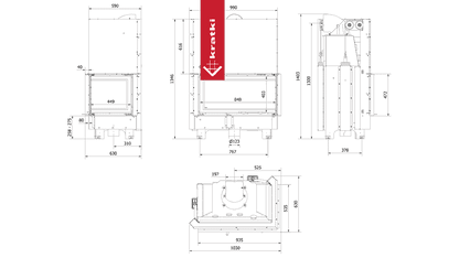 Kratki Kamineinsatz aus Stahl KRATKI NADIA rechts 14 kW Ø 200 mit Schiebetür