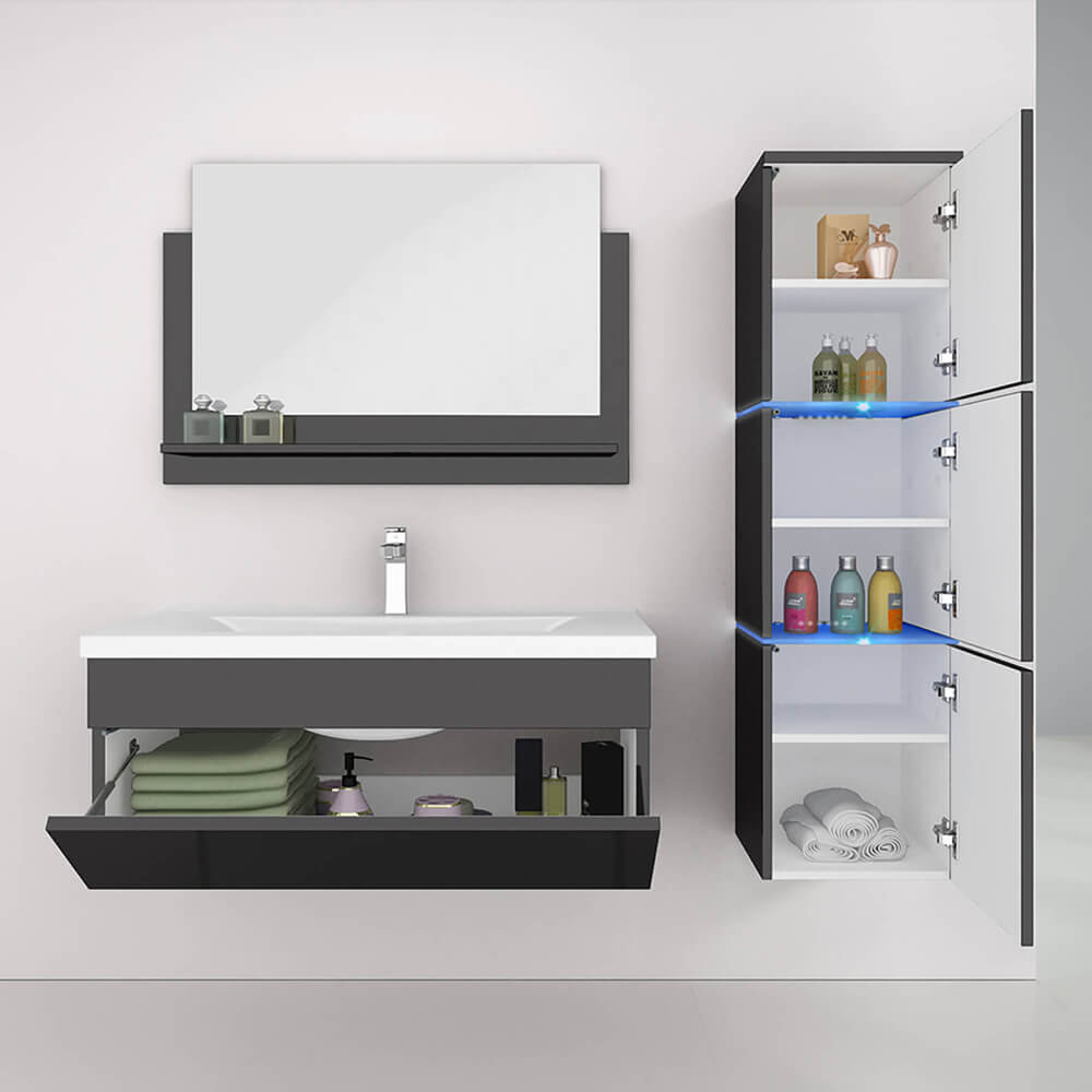 Home Deluxe Badmöbel Komplettset WANGEROOGE BIG L - Schwarz Made in Germany