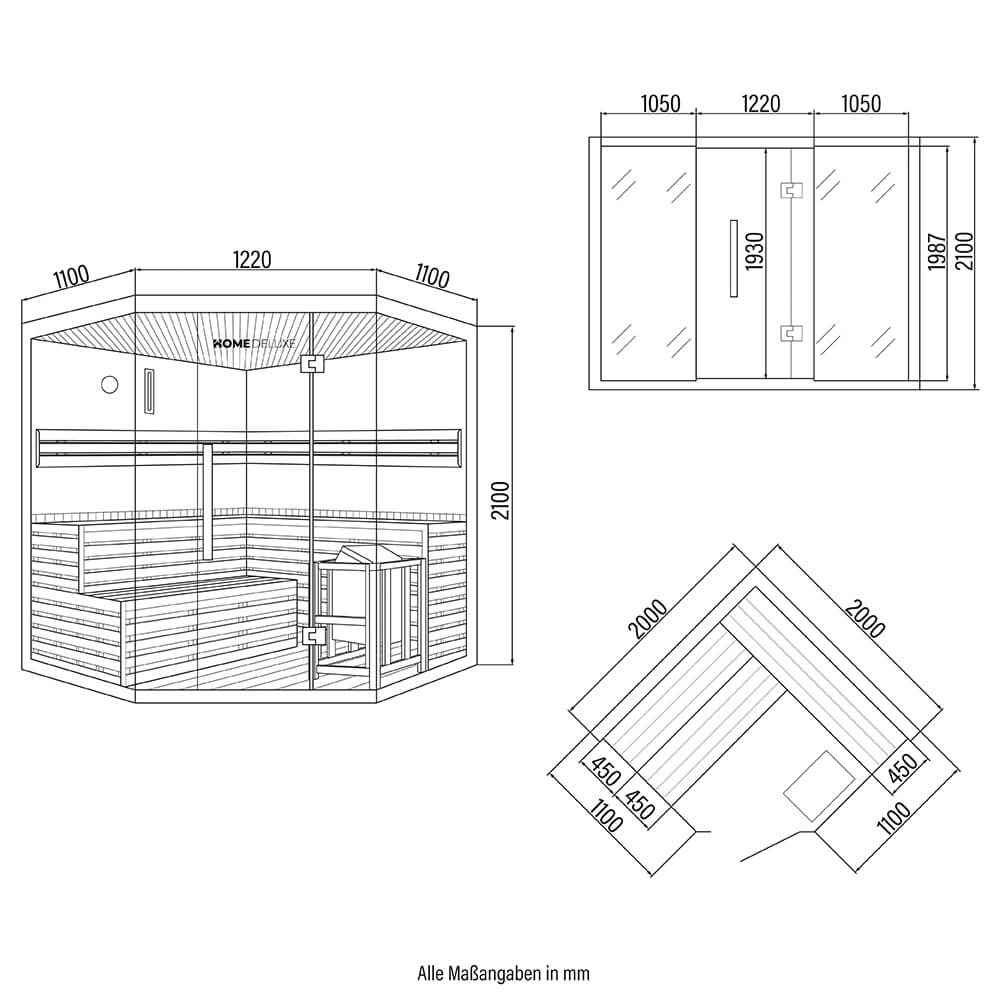 Home Deluxe Traditionelle Sauna mit Kunststeinwand SKYLINE BIG XL - 200 x 200 cm für 6 Personen