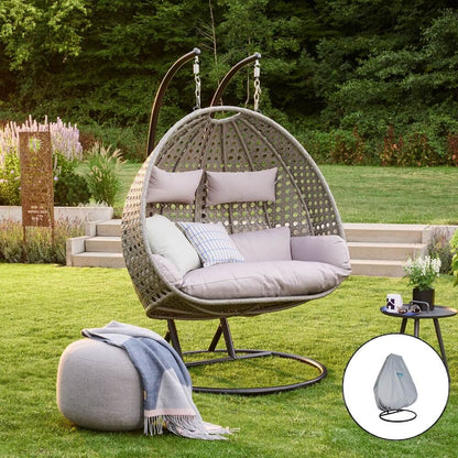 Home Deluxe Polyrattan Hängesessel mit Regenabdeckung TWIN - Grau für 2 Personen