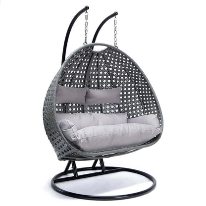 Home Deluxe Polyrattan Hängesessel mit Regenabdeckung TWIN - Grau für 2 Personen
