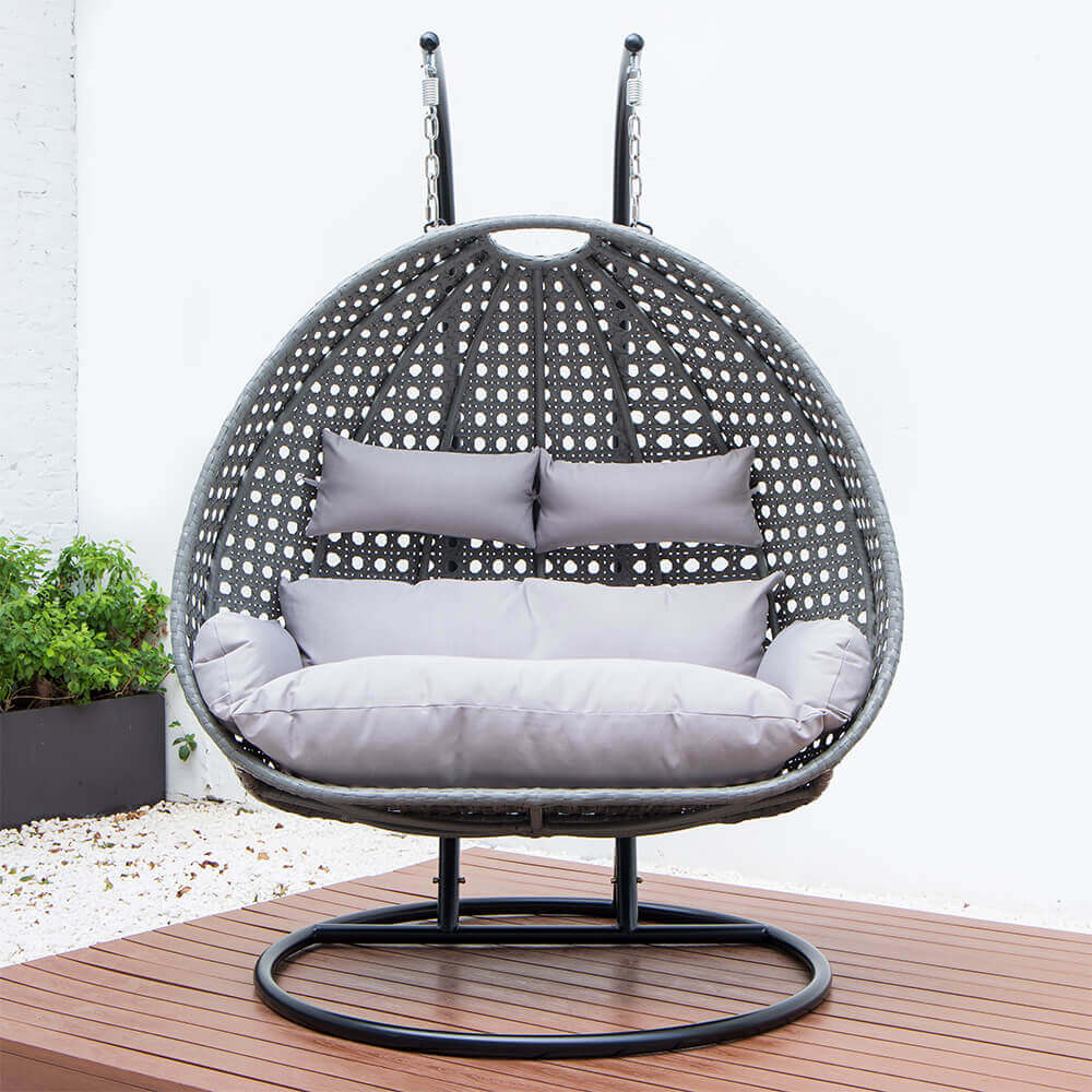 Home Deluxe Polyrattan Hängesessel mit Regenabdeckung TWIN - Grau für 2 Personen