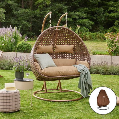 Home Deluxe Polyrattan Hängesessel mit Regenabdeckung TWIN - Braun für 2 Personen