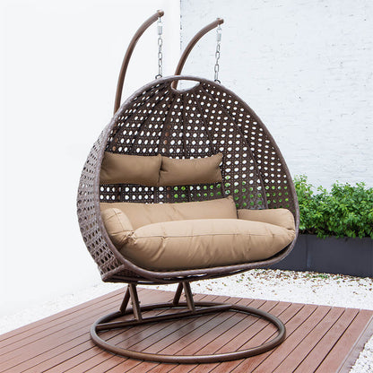 Home Deluxe Polyrattan Hängesessel mit Regenabdeckung TWIN - Braun für 2 Personen