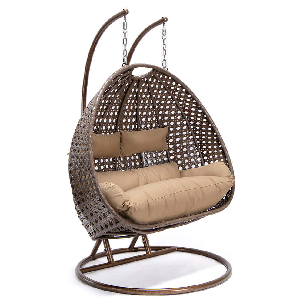 Home Deluxe Polyrattan Hängesessel mit Regenabdeckung TWIN - Braun für 2 Personen