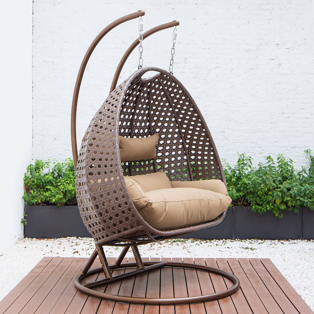 Home Deluxe Polyrattan Hängesessel mit Regenabdeckung TWIN - Braun für 2 Personen