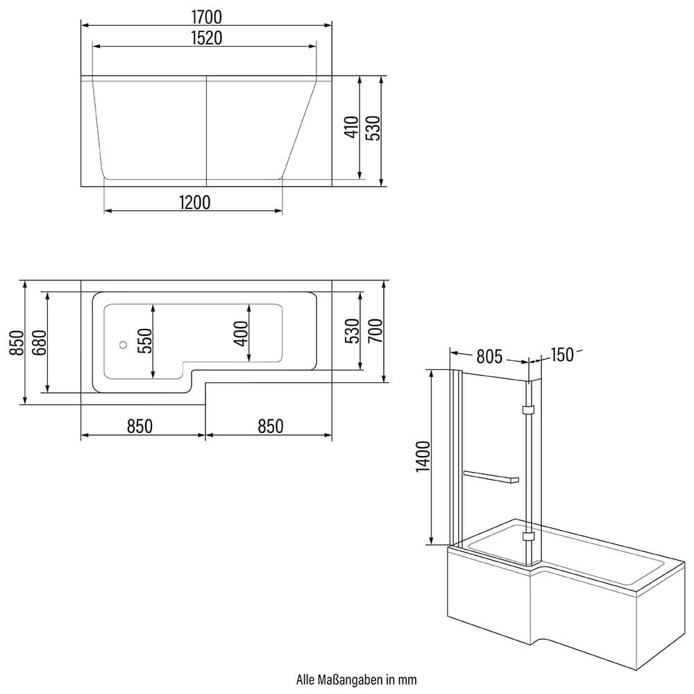 Home Deluxe Duschbadewanne ELARA - 170 x 85 cm Rechts