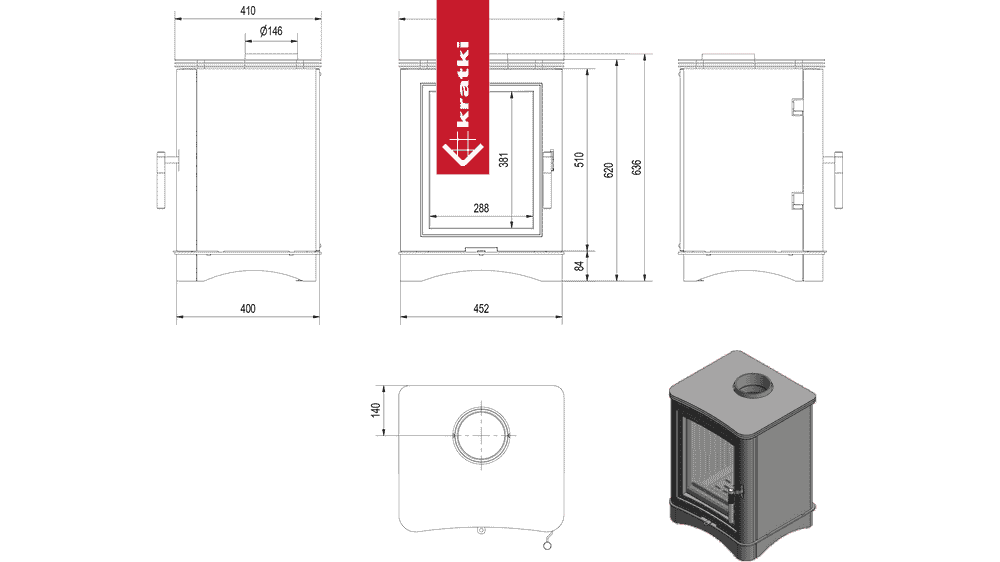 Kratki Kaminofen aus Stahl KRATKI K5 Ø 150 7 kW