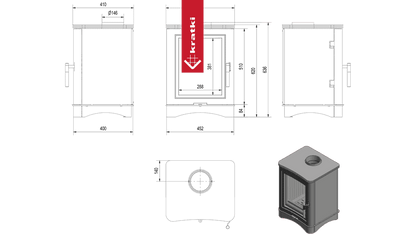 Kratki Kaminofen aus Stahl KRATKI K5 Ø 150 7 kW