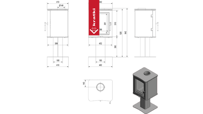 Kratki Kaminofen aus Stahl säulenfuß KRATKI K5 Ø 150 7 kW