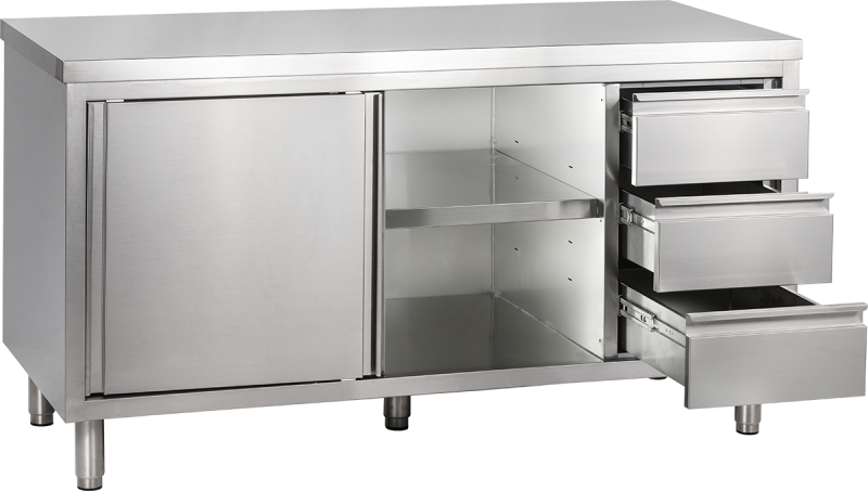 KBS Gastrotechnik Arbeitsschrank mit Schiebetüren und Schubladenblock B 160cm x T 70cm