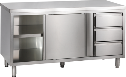 KBS Gastrotechnik Arbeitsschrank mit Schiebetüren und Schubladenblock B 180cm x T 60cm