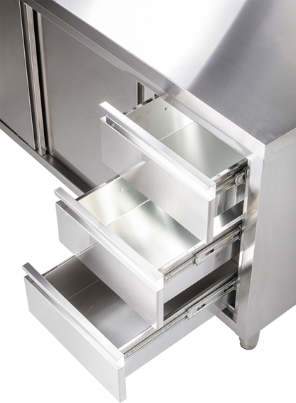 KBS Gastrotechnik Arbeitsschrank mit Schiebetüren und Schubladen B 160cm x T 60cm