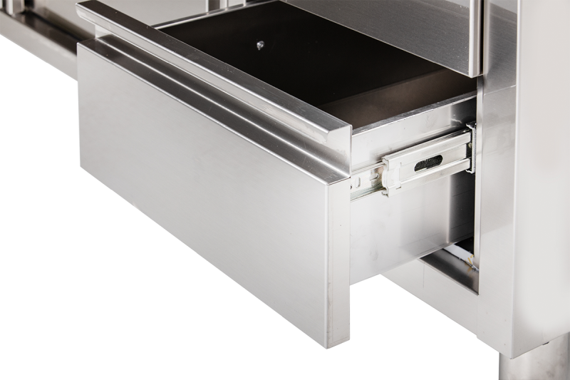 KBS Gastrotechnik Arbeitsschrank mit Schiebetüren, Schubladen und Aufkantung B 180cm x T 70cm