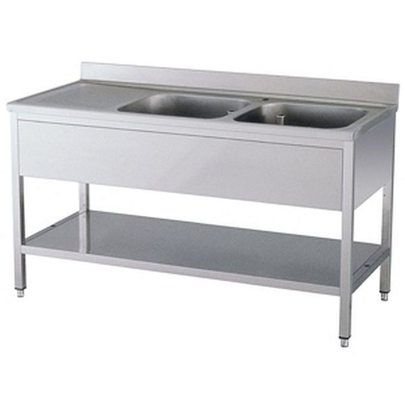 KBS Gastrotechnik Spültisch 2 Becken rechts mit Aufkantung B 140cm
