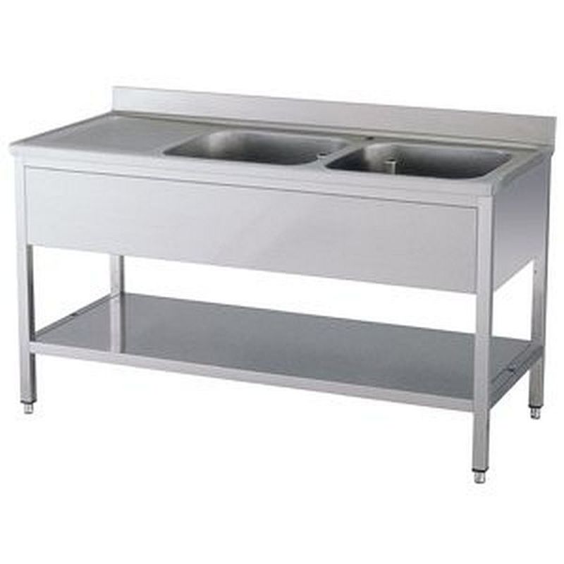 KBS Gastrotechnik Spültisch 2 Becken rechts mit Aufkantung B 160cm