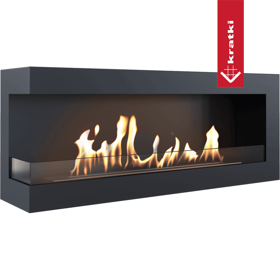 Kratki Wandkamin Bioethanol DELTA 1200 TÜV links Deko Steine mit Verglasung Set