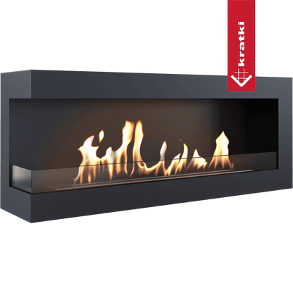 Kratki Wandkamin Bioethanol DELTA 1200 TÜV links Deko Steine mit Verglasung Set