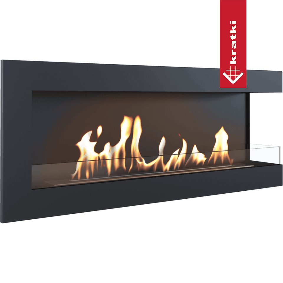 Kratki Wandkamin Bioethanol DELTA 1200 TÜV rechts Deko Steine Set