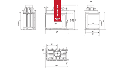 Kratki Kamineinsatz Gusseisen KRATKI SIMPLE links 8 kW Ø 200 Set