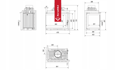 Kratki Kamineinsatz Gusseisen KRATKI SIMPLE links 8 kW Ø 200 Set 2
