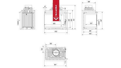 Kratki Kamineinsatz Gusseisen KRATKI SIMPLE links 8 kW Ø 200 Einbausatz 1