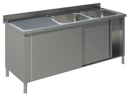 KBS Gastrotechnik Spülschrank mit Schiebetüren B 200cm - Becken rechts