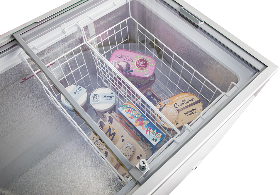 KBS Gastrotechnik Eiscreme Impuls-Tiefkühltruhe D 500 mit Glasschiebedeckel