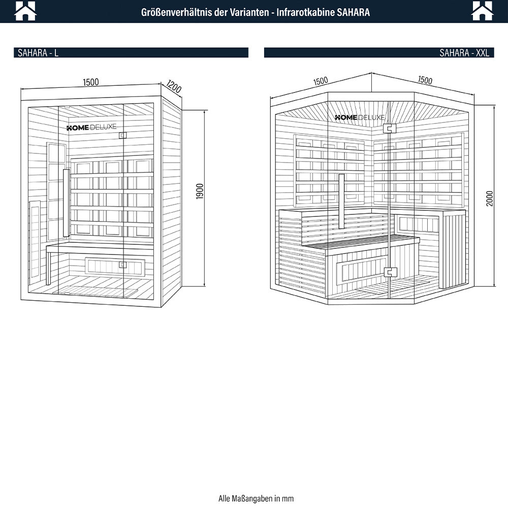 Home Deluxe Infrarotkabine mit Vollspektrumstrahler SAHARA L - 150 x 120 cm für 3 Personen