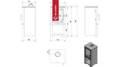 Kratki Kaminofen aus Stahl KRATKI K5 Ø 150 7 kW