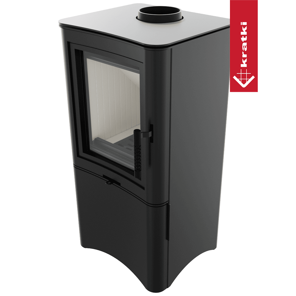 Kratki Kaminofen aus Stahl KRATKI K5 Ø 150 7 kW regal für holz mit Tür