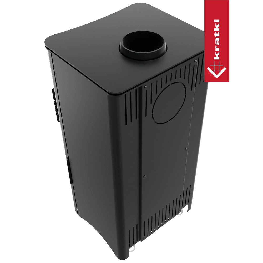 Kratki Kaminofen aus Stahl KRATKI K5 Ø 150 7 kW regal für holz mit Tür