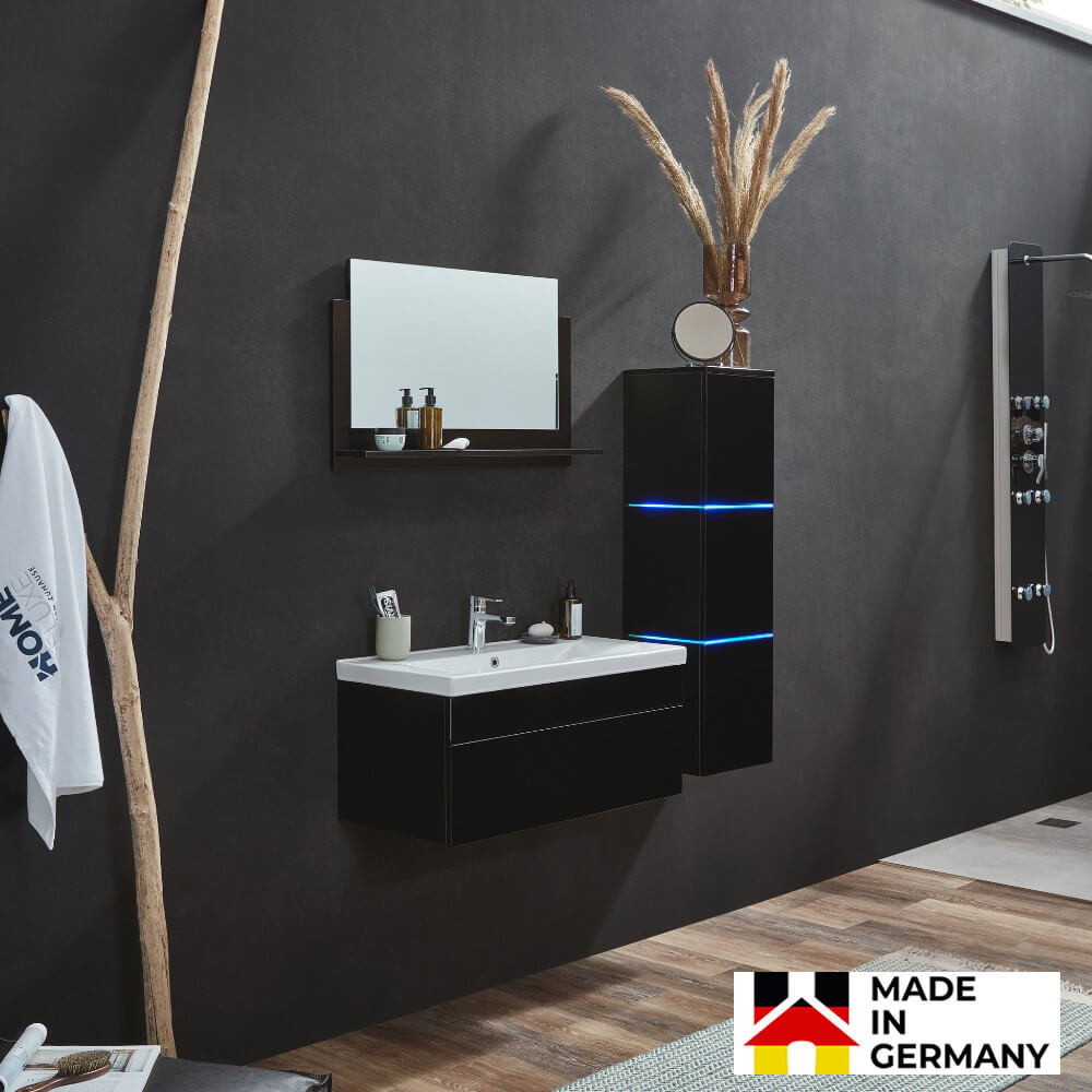 Home Deluxe Badmöbel Komplettset WANGEROOGE BIG L - Schwarz Made in Germany