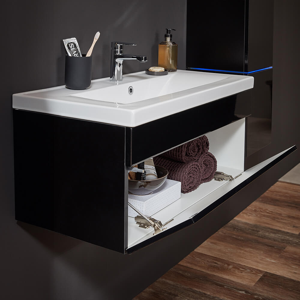 Home Deluxe Badmöbel Komplettset WANGEROOGE BIG L - Schwarz Made in Germany