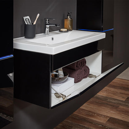 Home Deluxe Badmöbel Komplettset WANGEROOGE BIG XL - Schwarz Made in Germany