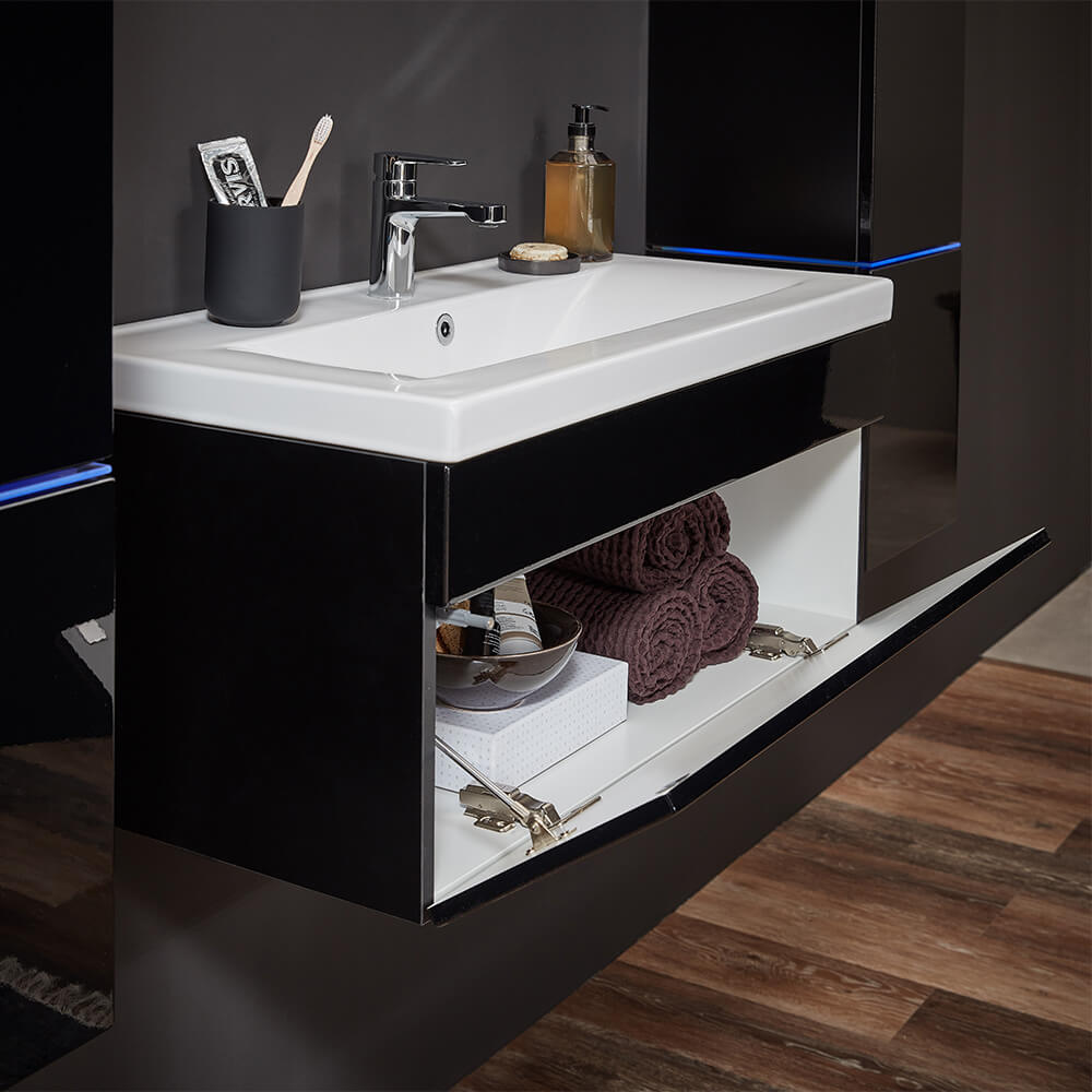 Home Deluxe Badmöbel Komplettset WANGEROOGE XL - Schwarz Made in Germany
