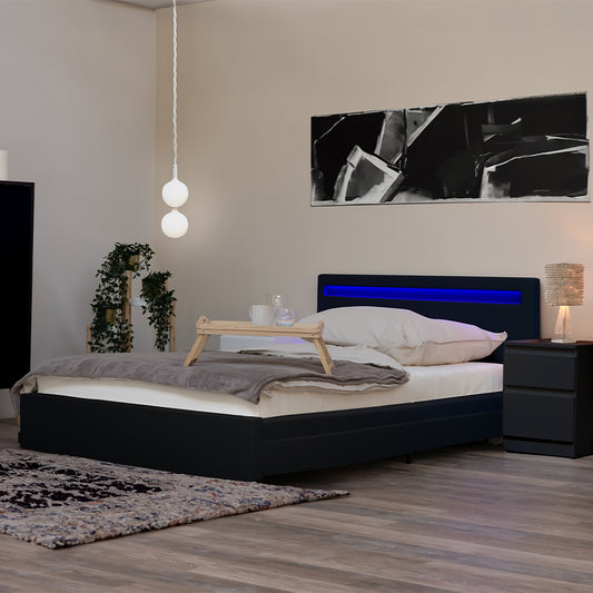 Home Deluxe LED Bett mit Schubladen und Matratze NUBE - 180 x 200 cm Schwarz