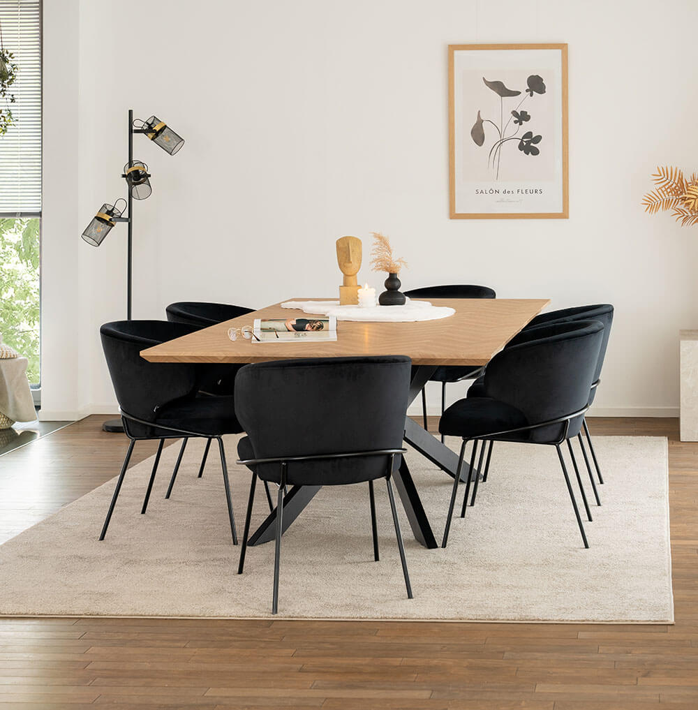 Home Deluxe Essgruppe Eckig AVENCIA inkl. Sternfuß - 200 x 120 cm Fishbone Oak 6 Stühle