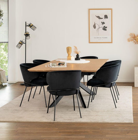 Home Deluxe Essgruppe Eckig AVENCIA inkl. Sternfuß - 200 x 120 cm Fishbone Oak 6 Stühle