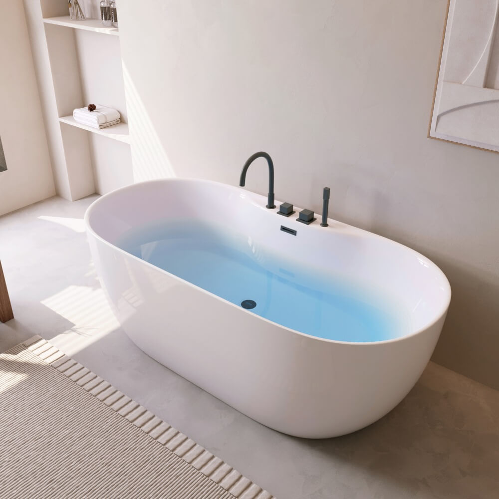 Home Deluxe Badewanne mit schwarzer Armatur LENI - 170 x 80 cm