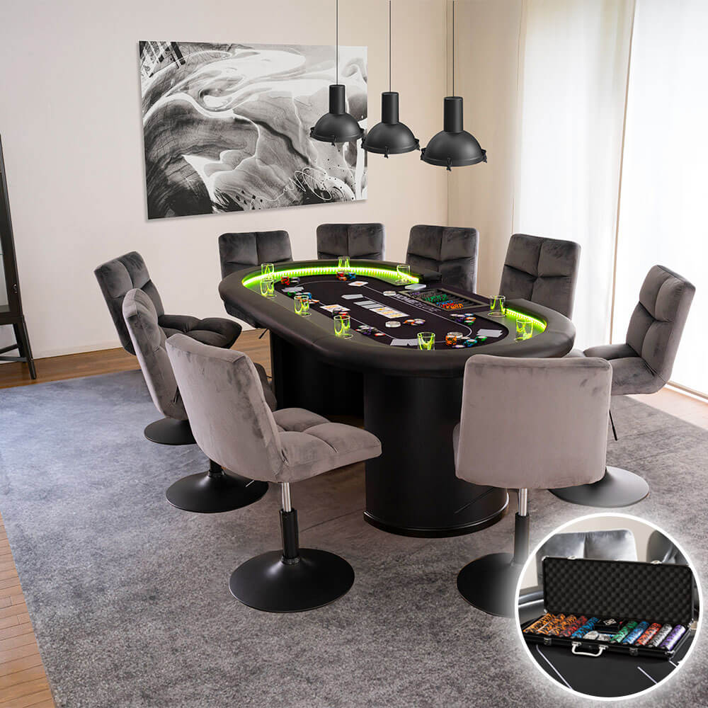 Home Deluxe Pokertisch inkl. Pokerkoffer und 8 Stühle LAS VEGAS - Für 9 Personen