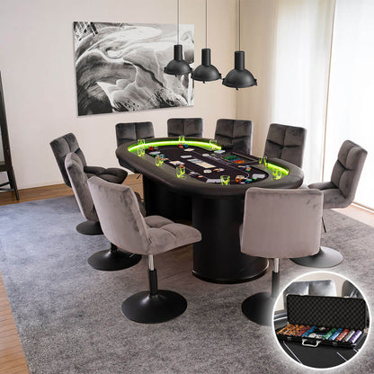 Home Deluxe Pokertisch inkl. Pokerkoffer und 8 Stühle LAS VEGAS - Für 9 Personen