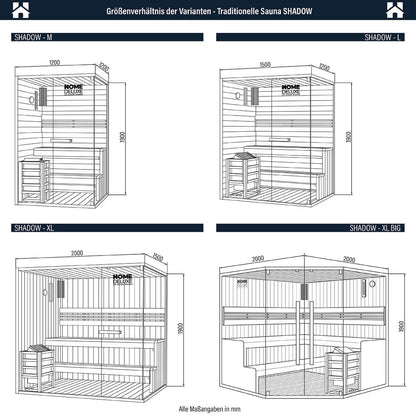 Home Deluxe Traditionelle Sauna SHADOW XL BIG - 200 x 200 cm für 6 Personen