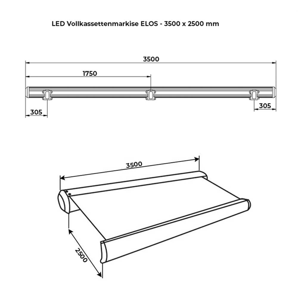 Home Deluxe LED Vollkassettenmarkise elektrisch ELOS - 350 x 250 cm Sandfarben