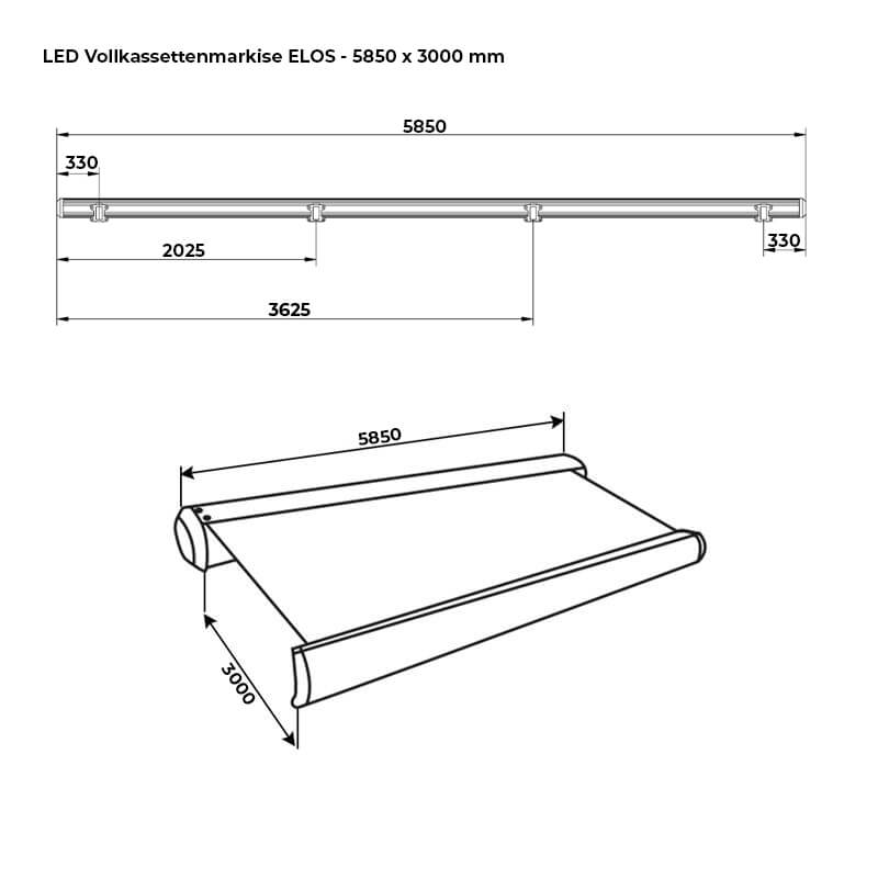 Home Deluxe LED Vollkassettenmarkise elektrisch ELOS - 585 x 300 cm Sandfarben