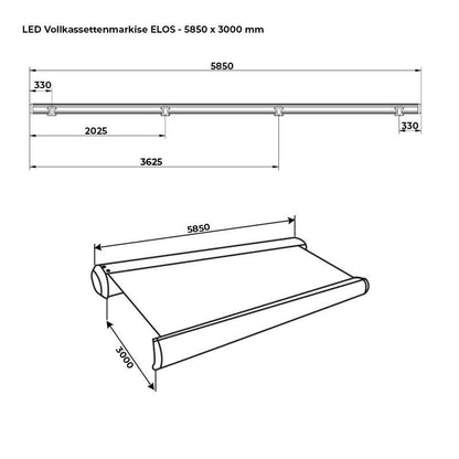 Home Deluxe LED Vollkassettenmarkise elektrisch ELOS - 585 x 300 cm Sandfarben