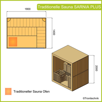 Dewello Finnische Sauna SARNIA PLUS 180x140 bei TroniTechnik