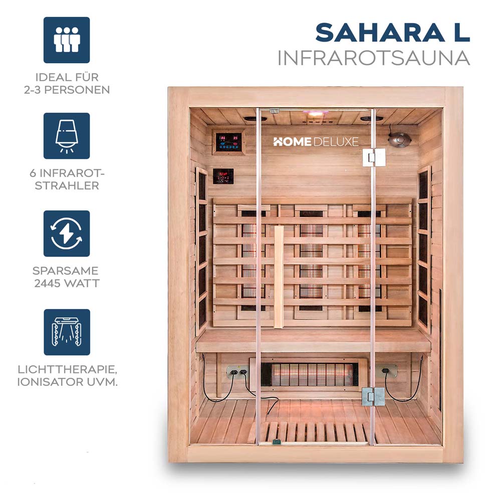Home Deluxe Infrarotkabine mit Vollspektrumstrahler SAHARA L - 150 x 120 cm für 3 Personen